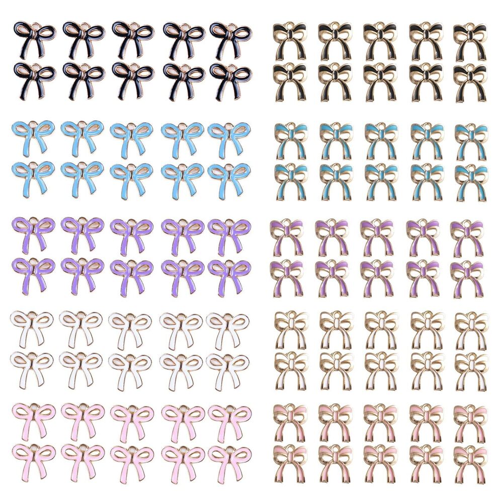 9753 100 Pcs Bow Charms for Jewelry Making, Alloy Enamel Bowknot Charms